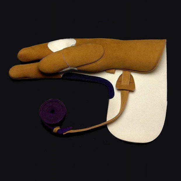 中唐 三分べり 三つ弽 茶 紫かけ紐（カスタムオーダー）