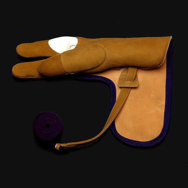 小唐 七分べり 三つ弽 EE 茶 紫革製かけ紐