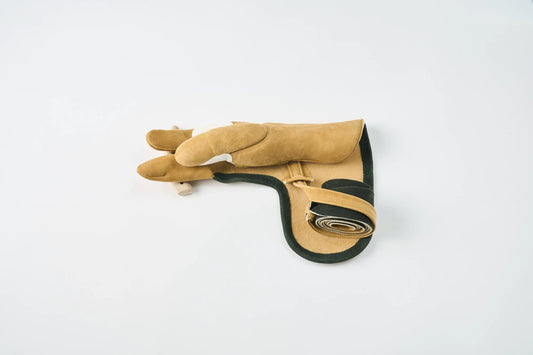 小唐 七分べり 三つ弽 茶 濃緑革製かけ紐